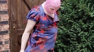 Masked crossdresser slut in the garden