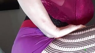 Sexy shemale riding 8" dildo in lingerie - ass hole up close
