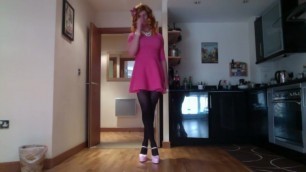 Sissy Rachel Mincing In Pink Skater Dress