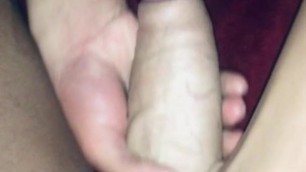 jerking off white fat shemeat with both hands