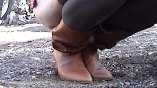 Fucking sexy leather boots outdoors