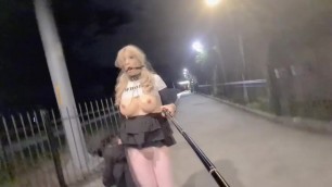 Gagged and rIding a huge dildo at the train station (re-up)