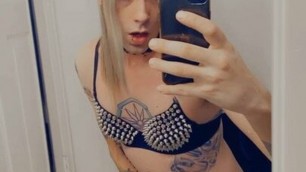 Rocker Tranny Shows off her Clitty in Chastity