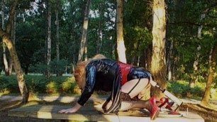 Tranny In PVC Gets Fucked By Machine On Picnic Table