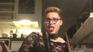 Sissy trap slut with huge dildo and dancing