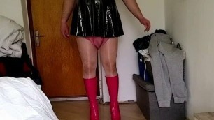 Sissy locked in PVC Diaper and Chastity