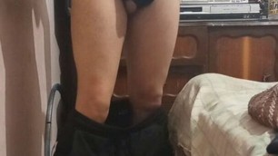 Sissy crossdresser in black girl underwear