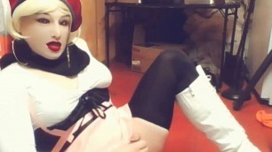 CDNicki White boots pink skirt teases and cums at work