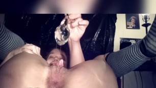 Stretching out my ass with a big glass plug
