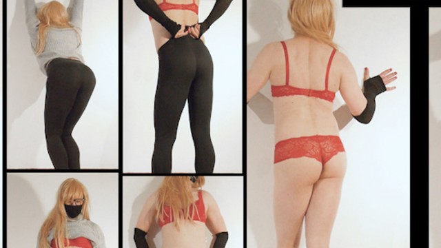 Cute KarmaTS dancing striptease in sexy leggings and hot red lingerie!