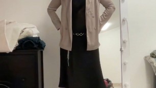 Black satin fetish long dress and silk jacket and high heels overknee boots and my cock hard and horny. Suck me gently