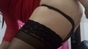 Colombian crossdresser enjoys with her anal toys