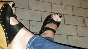 sexy walk in the park in high heel wedges