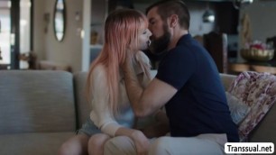 Bearded stepdad analed pink haired TS